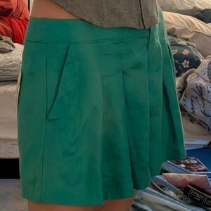 Green Pleated Shorts